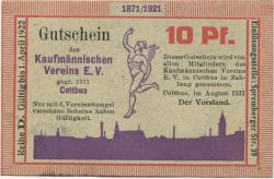 Cottbus - Kaufmännischer Verein eV, Spremberger Str. 39 - August 1921 - 1.4.1922 - 10 Pfennig