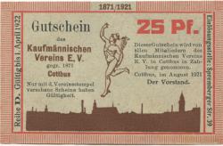 Cottbus - Kaufmännischer Verein eV, Spremberger Str. 39 - August 1921 - 1.4.1922 - 25 Pfennig