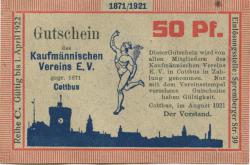Cottbus - Kaufmännischer Verein eV, Spremberger Str. 39 - August 1921 - 1.4.1922 - 50 Pfennig