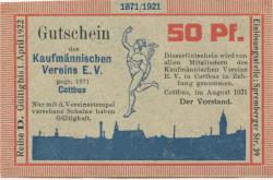 Cottbus - Kaufmännischer Verein eV, Spremberger Str. 39 - August 1921 - 1.4.1922 - 50 Pfennig
