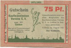 Cottbus - Kaufmännischer Verein eV, Spremberger Str. 39 - August 1921 - 1.4.1922 - 75 Pfennig