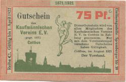 Cottbus - Kaufmännischer Verein eV, Spremberger Str. 39 - August 1921 - 1.4.1922 - 75 Pfennig