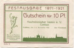 Cottbus - Kaufmännischer Verein eV, Spremberger Str. 39 - 5.-6.11.1921 - 10 Pfennig