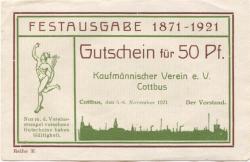 Cottbus - Kaufmännischer Verein eV, Spremberger Str. 39 - 5.-6.11.1921 - 50 Pfennig