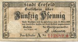 Crefeld (heute: Krefeld) - Stadt - 19.4.1917 - 31.3.1919 - 50 Pfennig