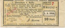 Crefeld (heute: Krefeld) - Stadt - (1.3.1918) - 10 Mark
