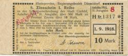 Crefeld (heute: Krefeld) - Stadt - (1.9.1918) - 10 Mark