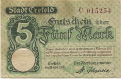 Crefeld (heute: Krefeld) - Stadt - 21.10.1918 - 5 Mark