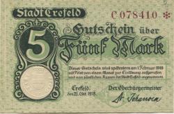 Crefeld (heute: Krefeld) - Stadt - 21.10.1918 - 5 Mark