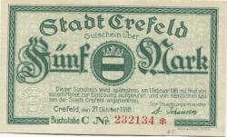 Crefeld (heute: Krefeld) - Stadt - 21.10.1918 - 5 Mark