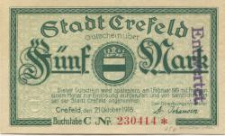 Crefeld (heute: Krefeld) - Stadt - 21.10.1918 - 5 Mark
