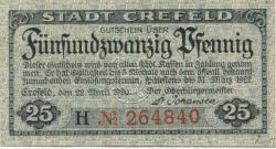 Crefeld (heute: Krefeld) - Stadt - 22.4.1920 - 31.3.1922 - 25 Pfennig 