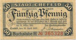 Crefeld (heute: Krefeld) - Stadt - 22.4.1920 - 31.3.1922 - 50 Pfennig