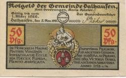Dalhausen (heute: Bewerungen) - Gemeinde - 5.11.1921 -1.3.1922 - 50 Pfennig 