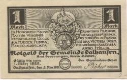 Dalhausen (heute: Bewerungen) - Gemeinde - 5.11.1921 -1.3.1922 - 1 Mark 