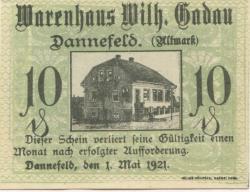 Dannefeld (heute: Gardelegen) - Gadau, Wilhelm, Warenhaus - 1.5.1921 - 10 Pfennig 