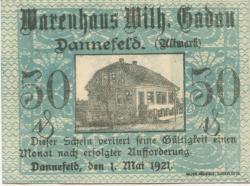 Dannefeld (heute: Gardelegen) - Gadau, Wilhelm, Warenhaus - 1.5.1921 - 50 Pfennig 