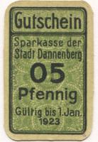 Dannenberg - Sparkasse der Stadt - - 1.1.1923 - 05 Pfennig 