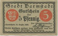 Darmstadt - Stadt - 15.12.1920 - 5 Pfennig 