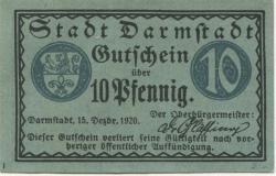 Darmstadt - Stadt - 15.12.1920 - 10 Pfennig 