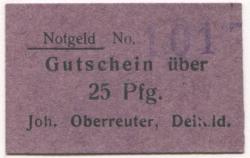 Deifeld (heute: Medebach) - Oberreuter, Johann, Gastwirt - -- - 25 Pfennig 