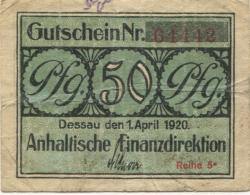 Dessau - Anhaltische Finanzdirektion - 1.4.1920 - 31.12.1921 - 50 Pfennig