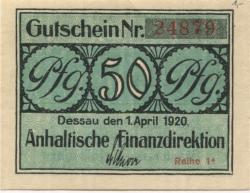 Dessau - Anhaltische Finanzdirektion - 1.4.1920 - 31.12.1921 - 50 Pfennig