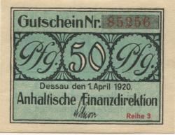 Dessau - Anhaltische Finanzdirektion - 1.4.1920 - 31.12.1921 - 50 Pfennig
