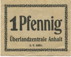 Dessau - Überlandzentrale Anhalt - 1.7.1921 - 1 Pfennig