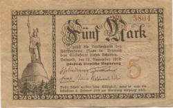 Detmold - Fürstlich Lippische Regierung - 13.11.1918 - 1.2.1919 - 5 Mark