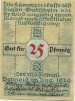 Detmold - Stadt - August 1920 - 25 Pfennig