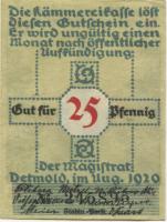 Detmold - Stadt - August 1920 - 25 Pfennig