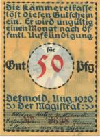 Detmold - Stadt - August 1920 - 50 Pfennig