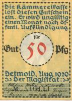 Detmold - Stadt - August 1920 - 50 Pfennig