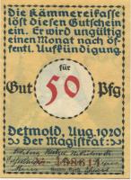 Detmold - Stadt - August 1920 - 50 Pfennig