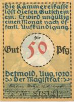 Detmold - Stadt - August 1920 - 50 Pfennig