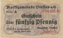 Diessen - Marktgemeinde - 23.4.1919 - 1.5.1920 - 50 Pfennig