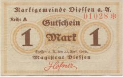Diessen - Marktgemeinde - 23.4.1919 - 1.5.1920 - 1 Mark
