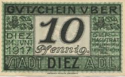 Diez - Stadt - Juni 1917 - 31.12.1918 - 10 Pfennig