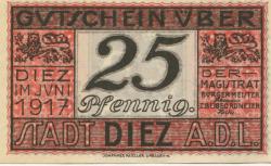 Diez - Stadt - Juni 1917 - 31.12.1918 - 25 Pfennig 