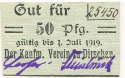 Dirschau (heute: PL-Tczew) - Kaufmännischer Verein - - 1.7.1919 - 50 Pfennig