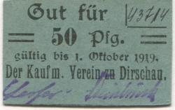 Dirschau (heute: PL-Tczew) - Kaufmännischer Verein - - 1.10.1919 - 50 Pfennig