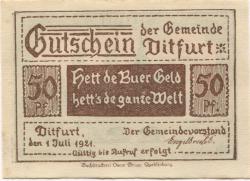 Ditfurt - Gemeinde - 1.7.1921 - 50 Pfennig
