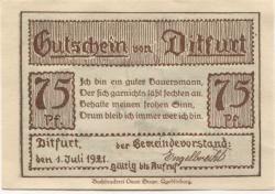 Ditfurt - Gemeinde - 1.7.1921 - 75 Pfennig