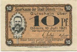 Dömitz - Sparkasse der Stadt - 1.7.1921 - 2.1.1922 - 10 Pfennig