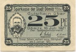 Dömitz - Sparkasse der Stadt - 1.7.1921 - 2.1.1922 - 25 Pfennig
