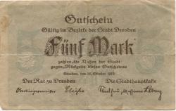 Dresden - Stadt - 15.10.1918 - 31.12.1918 - 5 Mark 