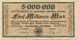 Dresden - Reichsbahn-Direktion - 21.8.1923 - 5 Millionen Mark