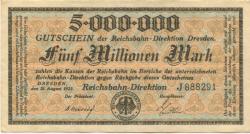Dresden - Reichsbahn-Direktion - 21.8.1923 - 5 Millionen Mark