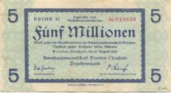 Dresden-Neustadt - Amtshauptmannschaft - 25.8.1923 - 5 Millionen Mark 